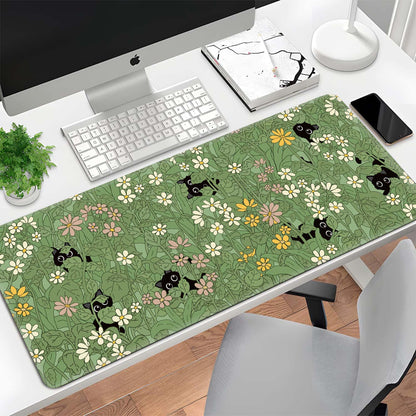 Cute Cat Mouse Pad Large Green Desk Mat Extended Keyboard Mouse Pad Kawaii Mousepad with Non-Slip Base and Stitched Edge Plant Mouse Mat Desk Pad 31.5 x 11.8 in Mouse Pads for Decor Home Office Gaming