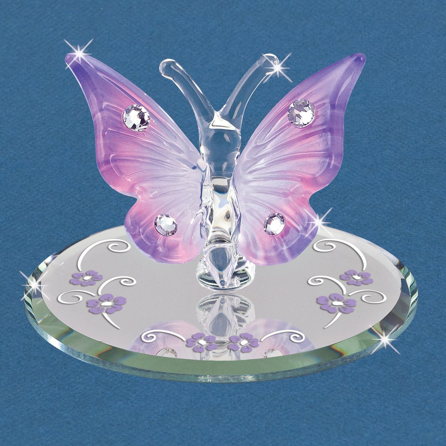 Glass Baron Lavender Butterfly Glass Figure with Austrian Crystal Accents & Airbrush Color, Mini Handmade Butterfly Figurine, Tabletop Home Décor