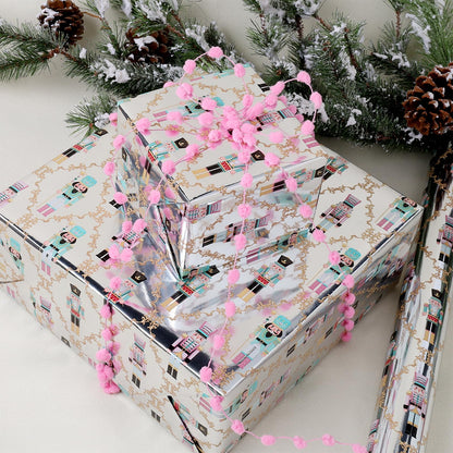 LaRibbons Christmas Foil Wrapping Paper Jumbo Roll, Nutcracker Gift Wrap for Christmas, Holiday, Xmas Party Celebration, 30 Inch × 33 Feet