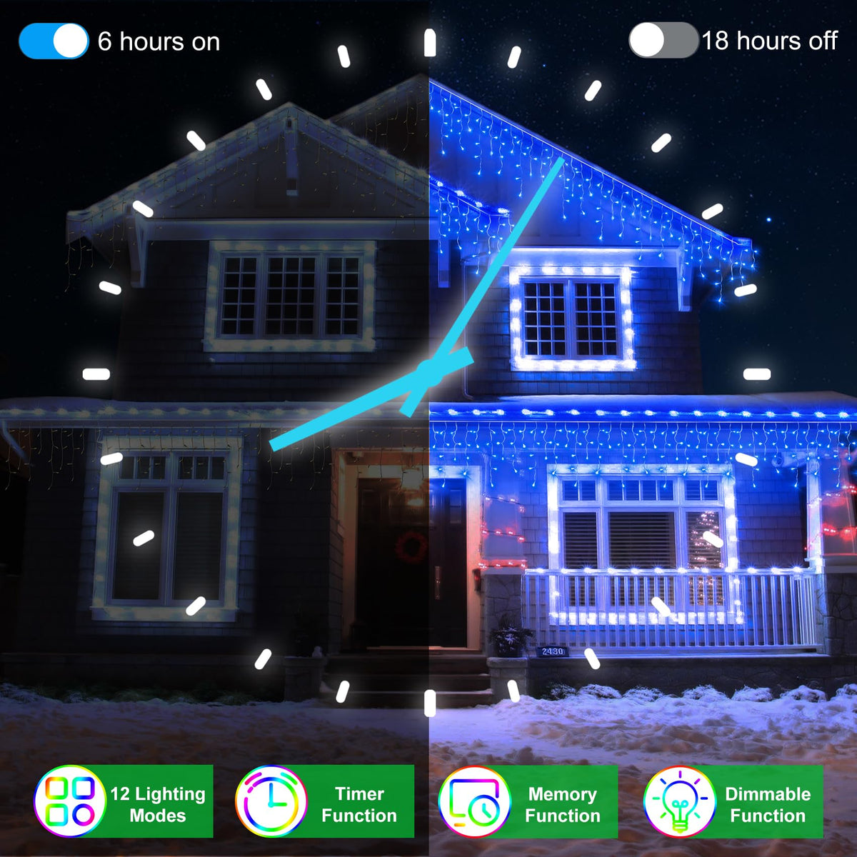 WUXYIYANG 50FT 504 LED Outdoor Christmas Lights - 112 Ice Drops, 12 Pro Modes with Timer Memory & Brightness, Waterproof Hanging Ice String Light for Holiday Wedding Garden Fence House Decor (Blue)