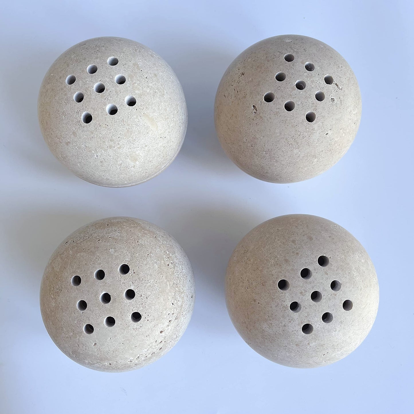 SAIDKOCC 9 Holes Handmade Natural Marble Round Incense Burner Holder for Meditation Decorative Room/Kitchen/Coffee Shop (Beige Travertine Stone)