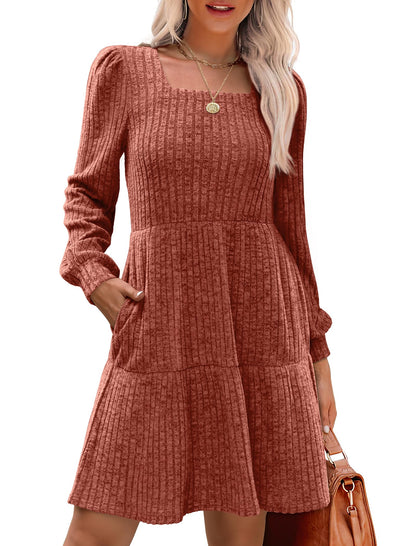 SAMPEEL Womens Fall Dresses 2025 Long Sleeve Halloween Wedding Guest Sweater Dress Burnt Orange L