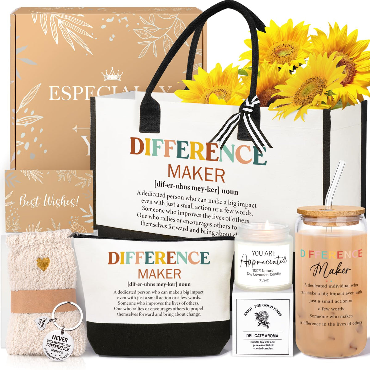 iAOVUEBY Thank You Gifts for Women, Employee Appreciation Gifts for Coworkers Employees Teachers Nurses, Farewell Retirement Thank You Gift Box, Canvas Tote Bag Tumbler Appreciation Gift Baskets