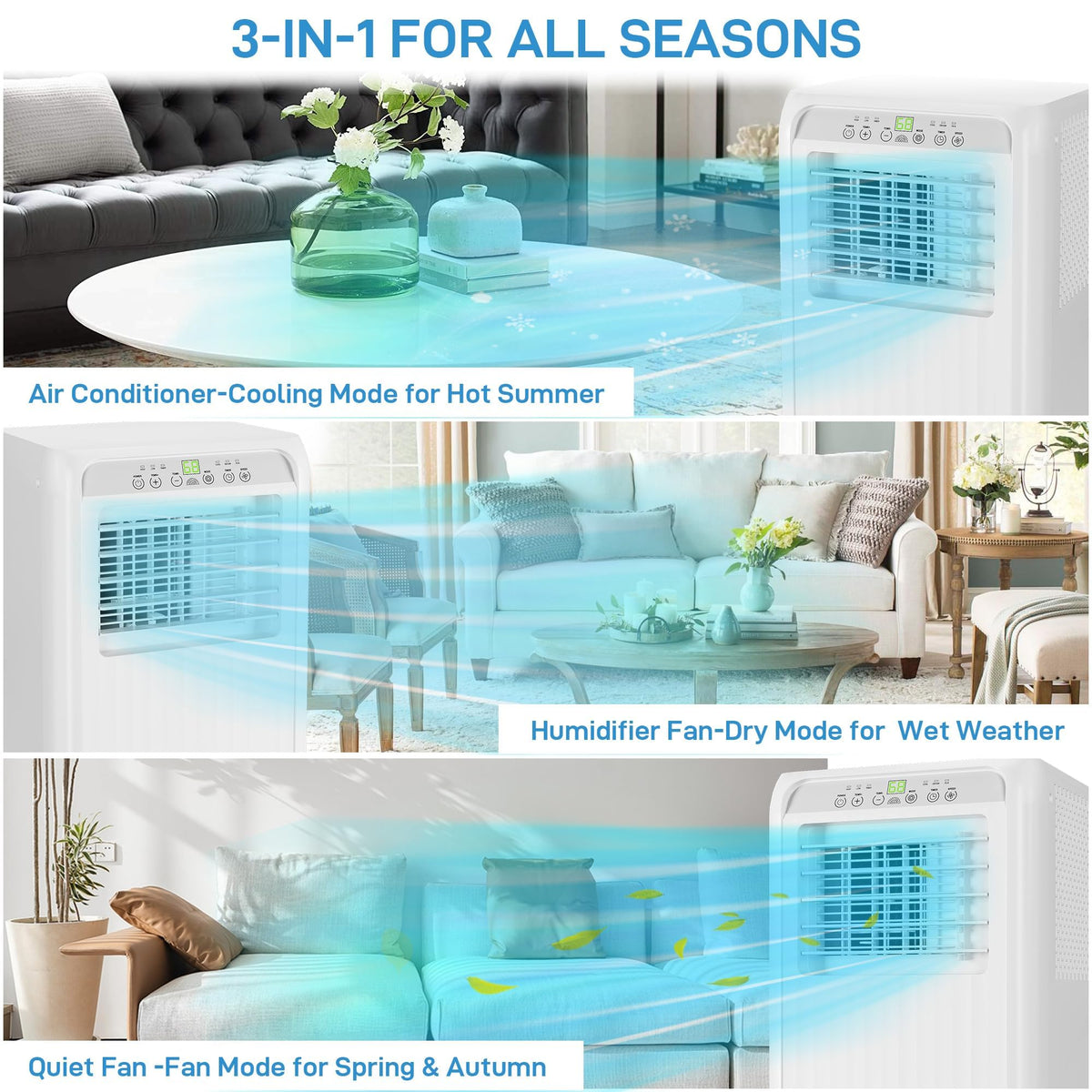 Portable Air Conditioners, 10000 BTU Cooling Capacity for Up to 450 Sq. Ft, Multi-Functional AC Unit with Fan, Dehumidifier, Remote Control, Quiet Operation for Home and Office, White