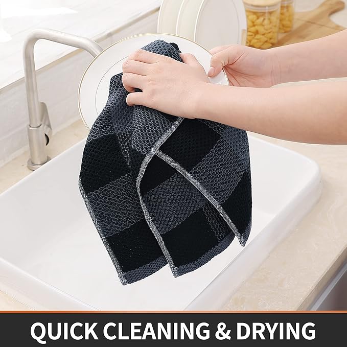 Homaxy 100% Cotton Waffle Weave Check Plaid Kitchen Towels, 13 x 28 Inches