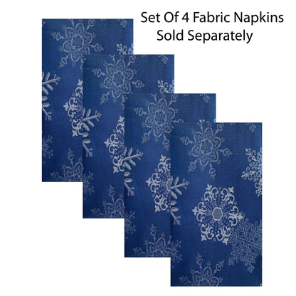 Newbridge Fancy Metallic Snowflake Christmas Fabric Tablecloth, 60 x 84 Inch Rectangle, Navy Silver, No-Iron Soil Resistant Sparkling Snowflakes Woven Holiday Table Cover