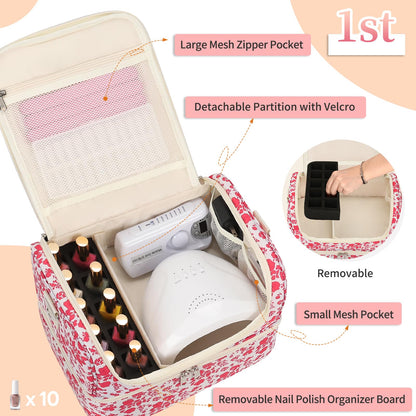 CUBETASTIC Nail Polish Organizer, Nail Supplies Storage Case Holds 45 Bottles Nail Polish & Nail Lamp, Travel Nail Tech Carrying Bag, Nail Kit Bag For Nail Stuff & Manicure Tools