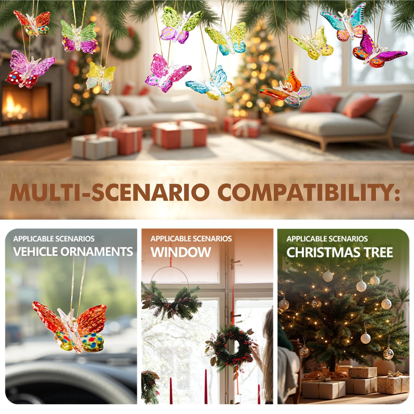 4pcs Glass Butterfly Ornament 1.7inch Hanging Crystal Butterflies Ornaments Decor for Home Window