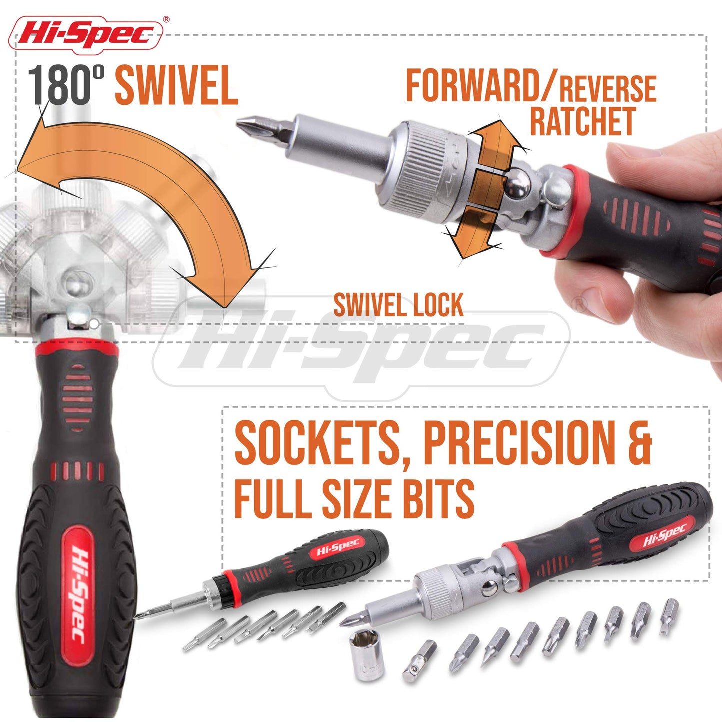 Hi-Spec 61pc 1/4” Hex Driver Bits & Socket Set with Right Angle Ratchet Handle. Easy Repairs with Torx & Small Precision Multi Bits. Screwdriver Bit Set in a Storage Case