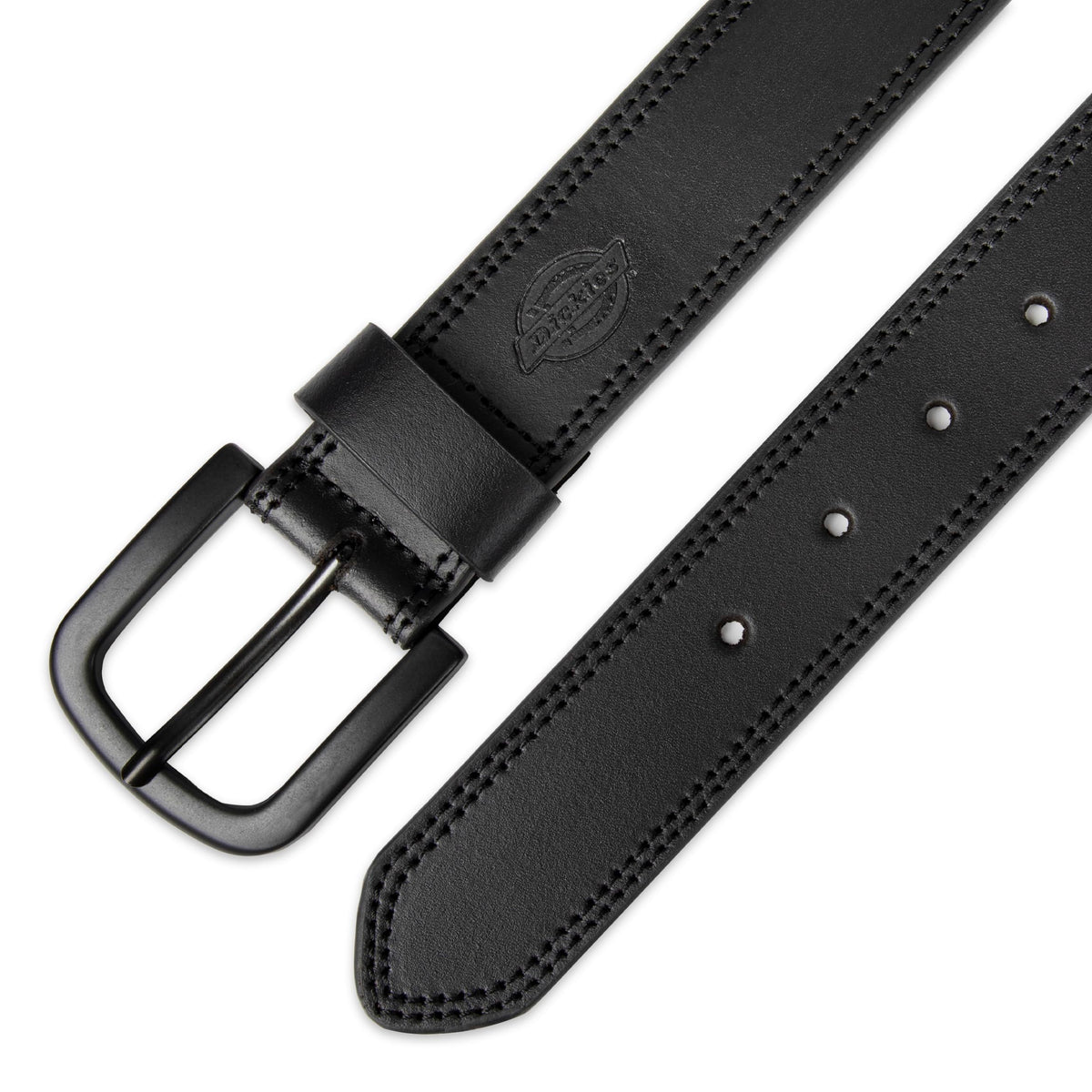Dickies Men's 38mm Leather Belt with Two Row Stitch, black, 38