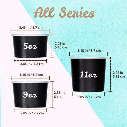 MATICAN Paper Ice Cream Cups - 100-Count 11-Oz Disposable Dessert Bowls for Hot or Cold Food, 11-Ounce Party Supplies Treat Cups for Sundae, Frozen Yogurt, Soup, Black