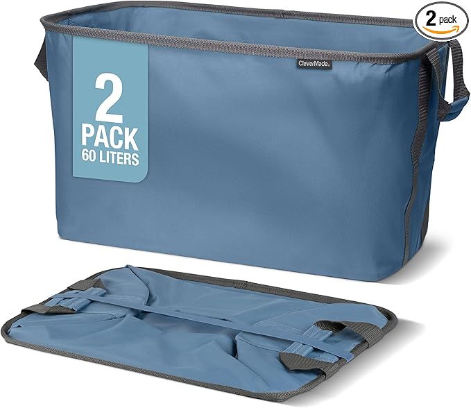 CleverMade Collapsible Laundry Basket 2 Pack – 60L Foldable Clothes Hamper