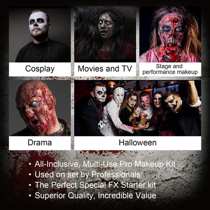 immetee Scar Wax SFX Makeup Kit, Face & Body Paint, Christmas Halloween Makeup Kit, Fake Blood, Painting Brushes, Spatula, Stipple Sponge, Stage Theatrical Party Cosplay, Carnival