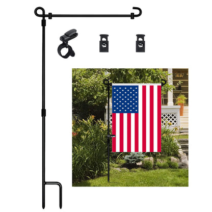 HOOSUN Garden Flag Stand, Premium Garden Flag Pole Holder Metal Powder-Coated Weather-Proof Paint with Tiger Clip and Spring Stoppers without flag