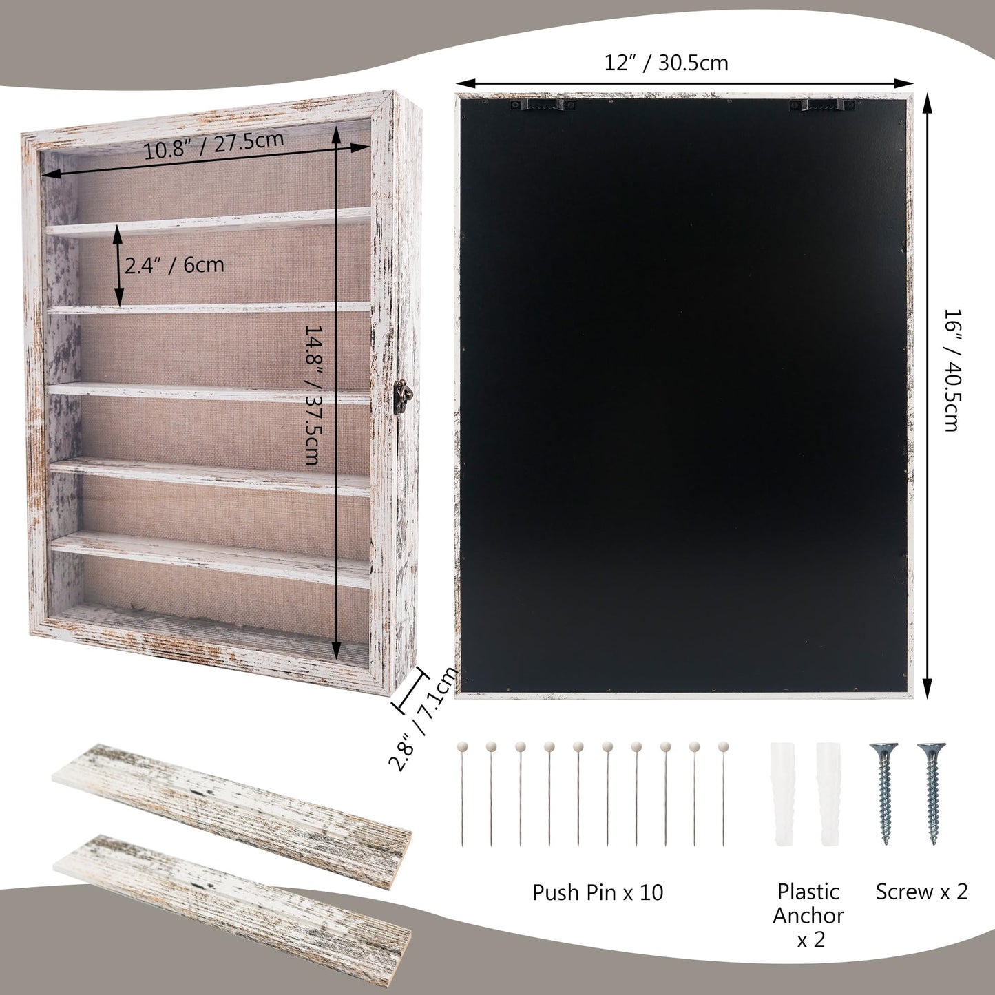 GMFrames 12x16 Wooden Shadow Box Frame with Removable Shelves Deep Display Case for Military Medals Keepsakes White