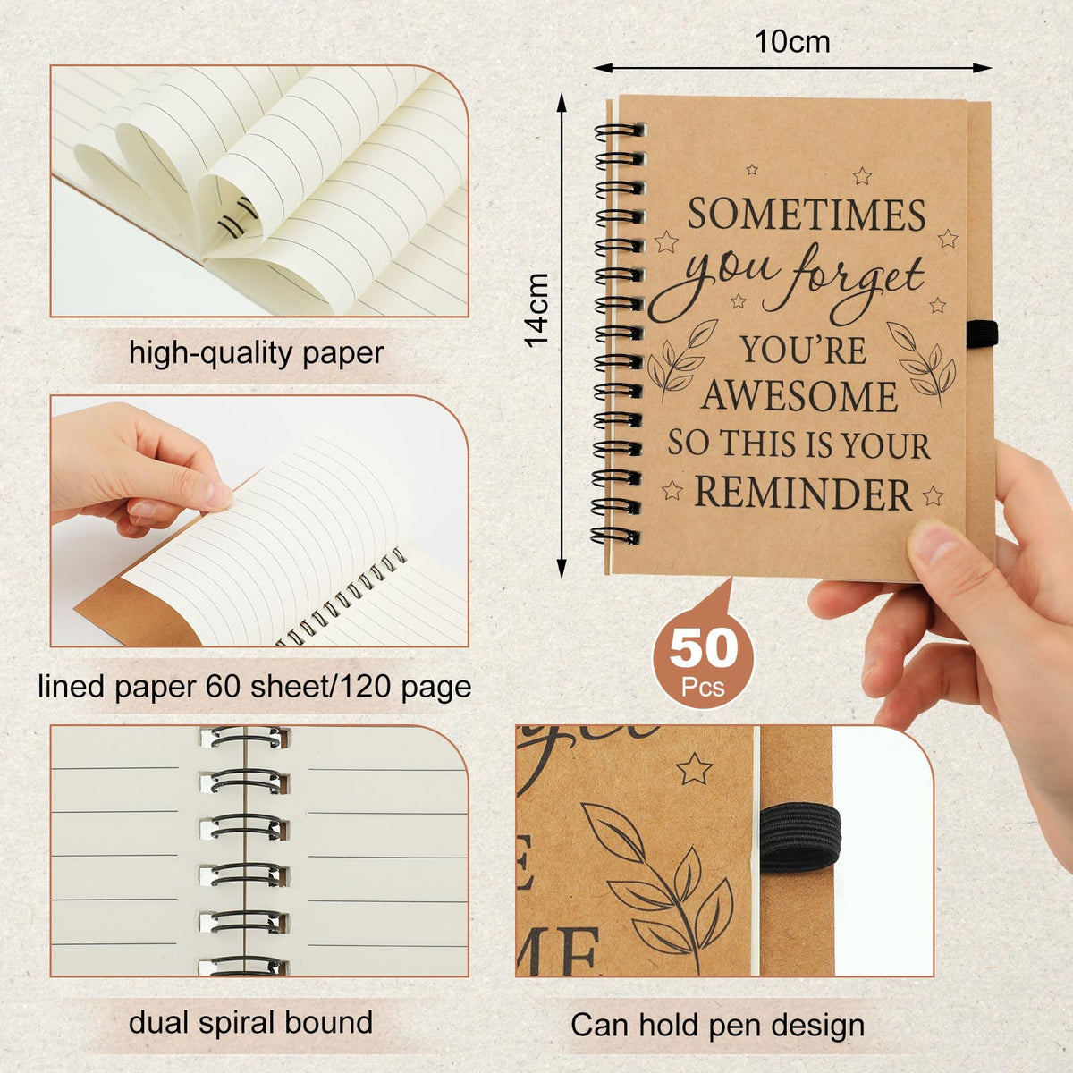 Yeaqee 100 Pcs Inspirational Gifts Set Include 50 Spiral Notebooks 50 Pens May You Be Proud of The Work You Do Motivational Thanks Gifts for Coworker Teachers Back to School(Motivational Style)