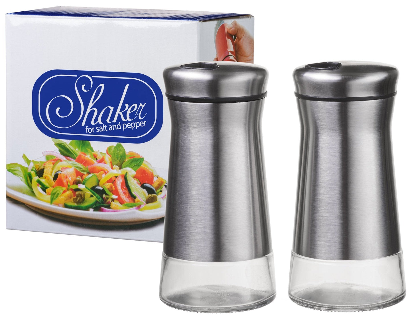 Salt and Pepper Shakers Set with Adjustable Pour Holes by CHEFVANTAGE - Stainless Steel