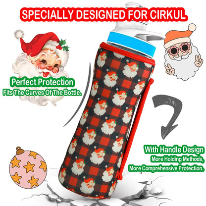 SLEILIN 22oz Christmas Sleeve Compatible With Cirkul Water Bottle for Plastic And Stainless Steel Bottles 22oz Neoprene Sweat-Wicking Material Insulated Cover Designed With Handles (Santa Claus)