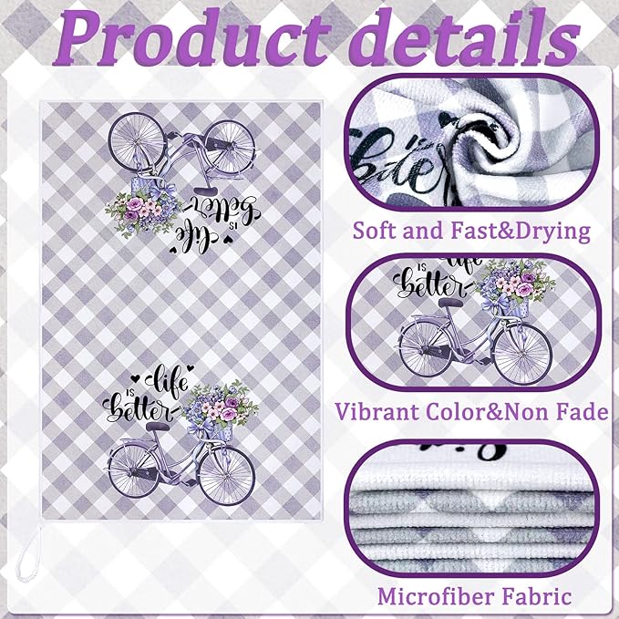 Set of 6 Lavender Kitchen Towels Purple Floral Dishtowels Rustic Absorbent