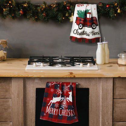 Jingmore 6 Pcs Christmas Hanging Kitchen Towels with Loop Buffalo Plaid Red and Black Hand Tie Towels Microfiber Drying Baking Cooking Cloth