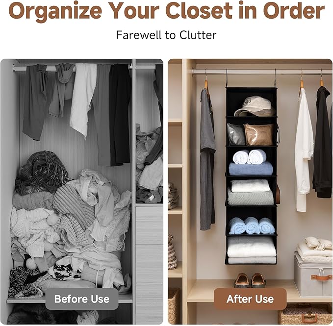 StorageWorks 6-Shelf Hanging Closet Organizers, Foldable Closet Storage