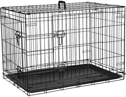 Cardys Dog Crate Puppy Pet Cage with 2 Doors Easy Clean Removable Plastic Tray Folding Metal Training Crate (Small 24''), black