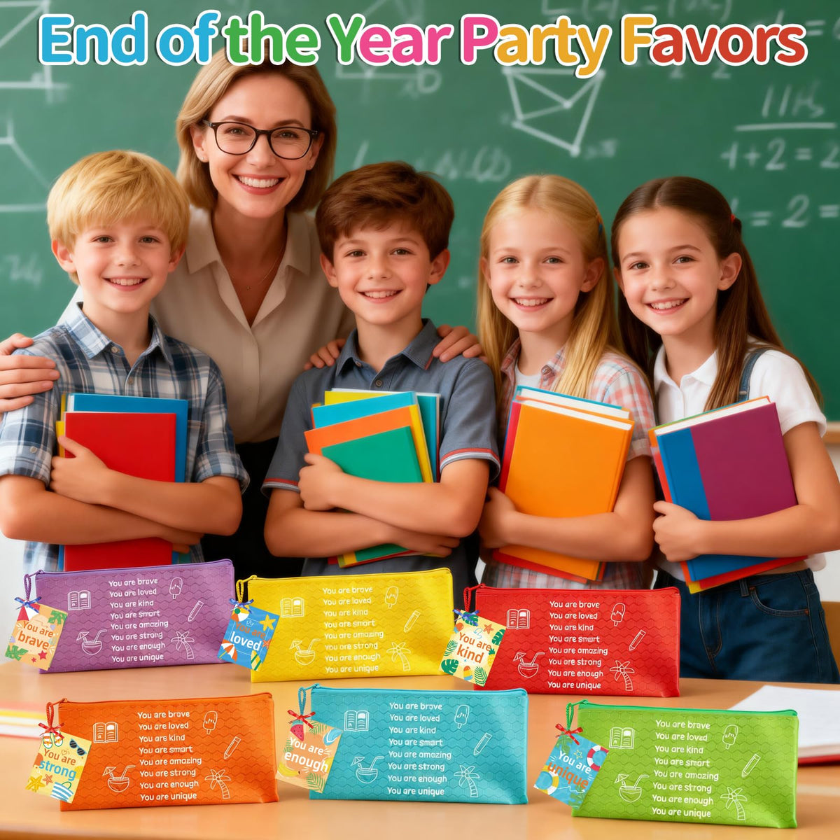 30 Sets 62Pcs End of Year Student Gifts from Teacher, Inspirational Rainbow Pencil Pouches Bulk, Summer Greeting Cards with Ribbons, Perfect for Classroom Rewards, Graduation and Summer Party Gifts