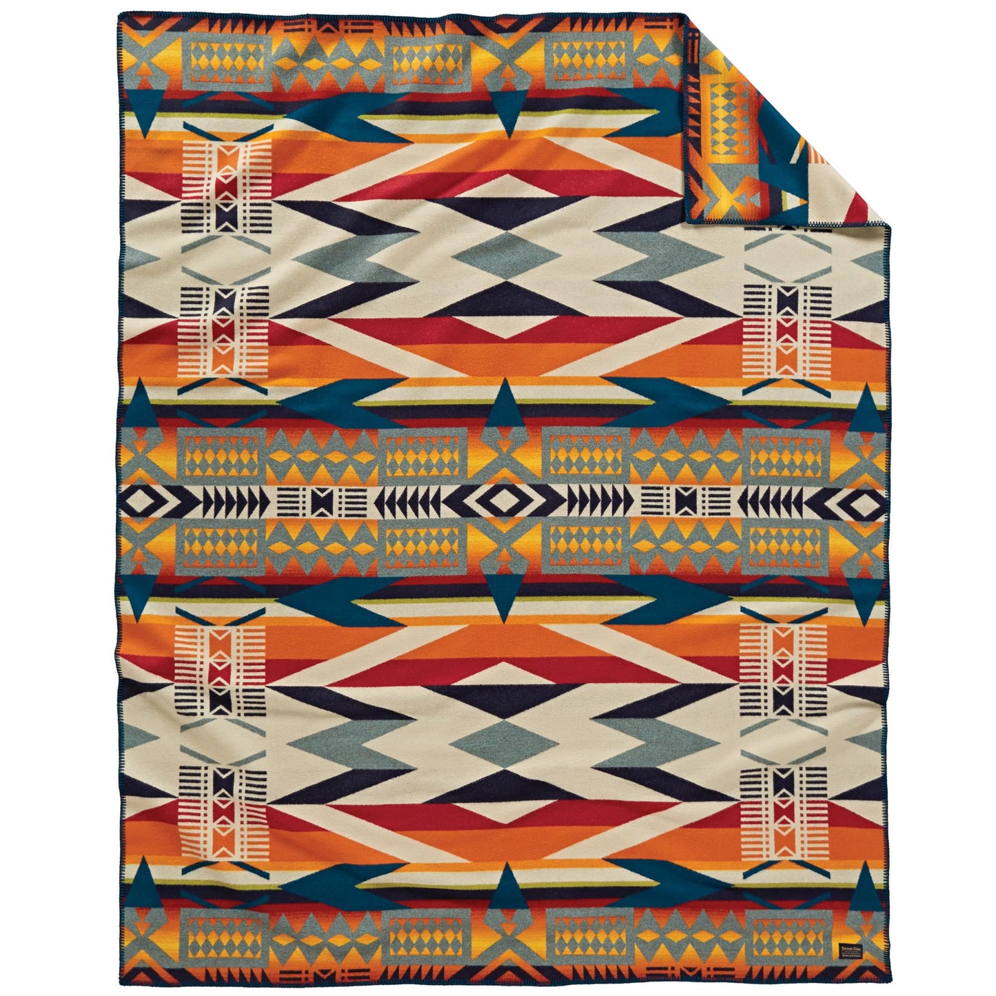 Pendleton Jacquard Unnapped Blanket 64" x 80" - Wool Cotton, Reversible, Lightweight, Soft, Ultrasuede Binding, Packable Throw for Home and Travel - Fire Legend Sunset