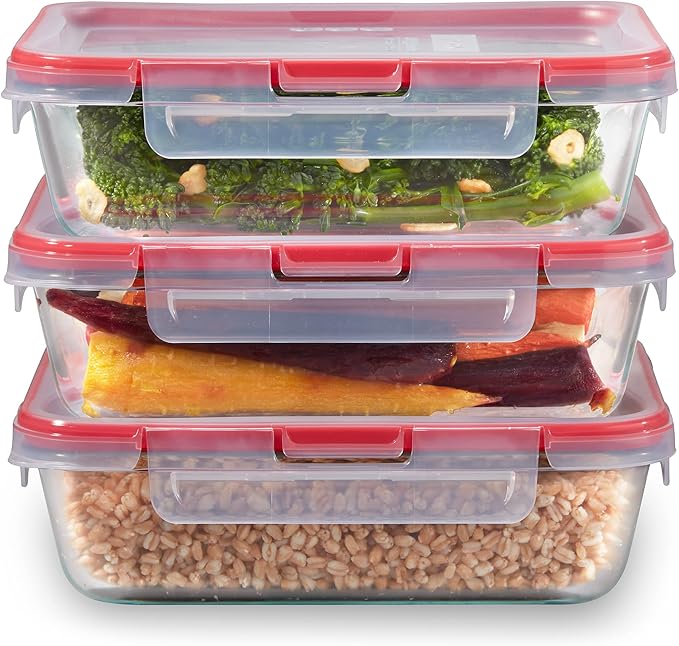 Pyrex Freshlock Glass Food Storage Containers Set, Airtight & Leakproof Plastic