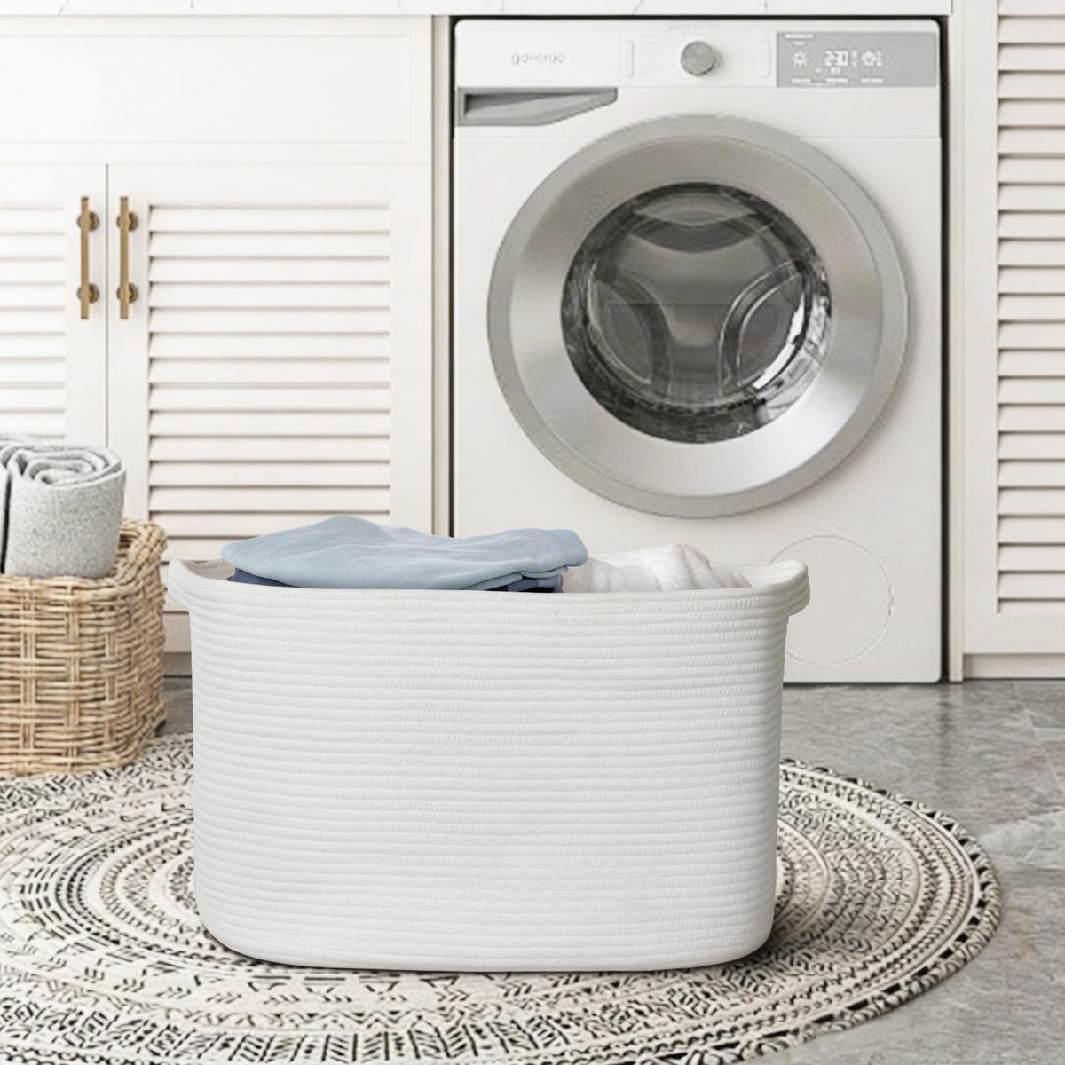 MEGASKET Extra Large White Storage Basket, 23.6" x 17" x 12" Rectangle Blanket Storage for Living Room, White Woven Cotton Rope Basket, Big Kids Toy Box Bin, XXXL Wicker Laundry Baskets for Organizing