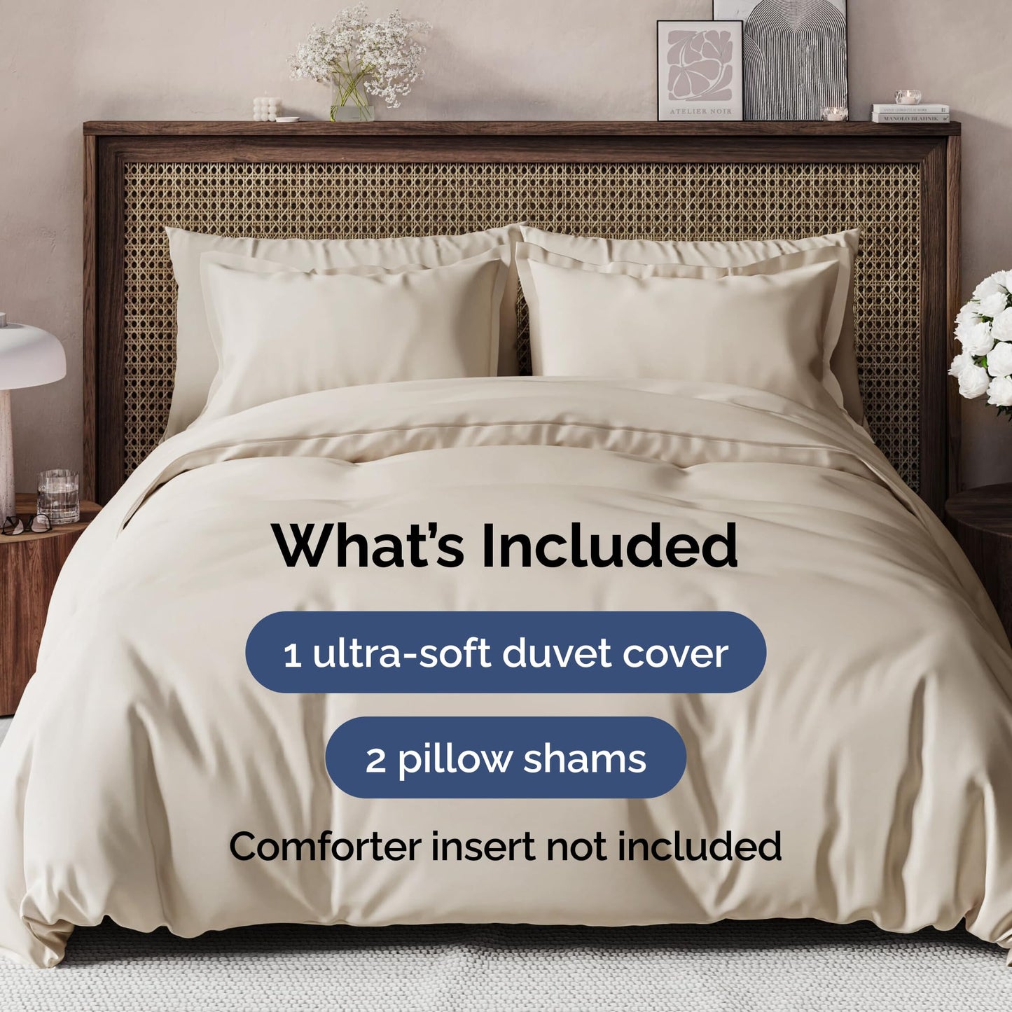 Duvet Cover Queen Size Set - Extra Soft Queen Duvet Cover 90" x 90" with 2 Pillow Shams - Hotel Luxury, Easy Care and Fade Free w/Zipper Closures & Ties - All Season, Comfy, Cozy & Breathable (Wheat)