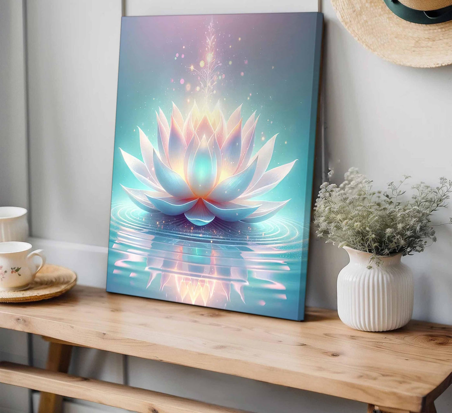 Zen Canvas Wall Art White and Blue Lotus Flower Bloom in Water Picture Yoga Spa Meditation Spiritual Room Wall Decor Poster Print Artwork for Bathroom Bedroom Office Yoga Room Home Decoration