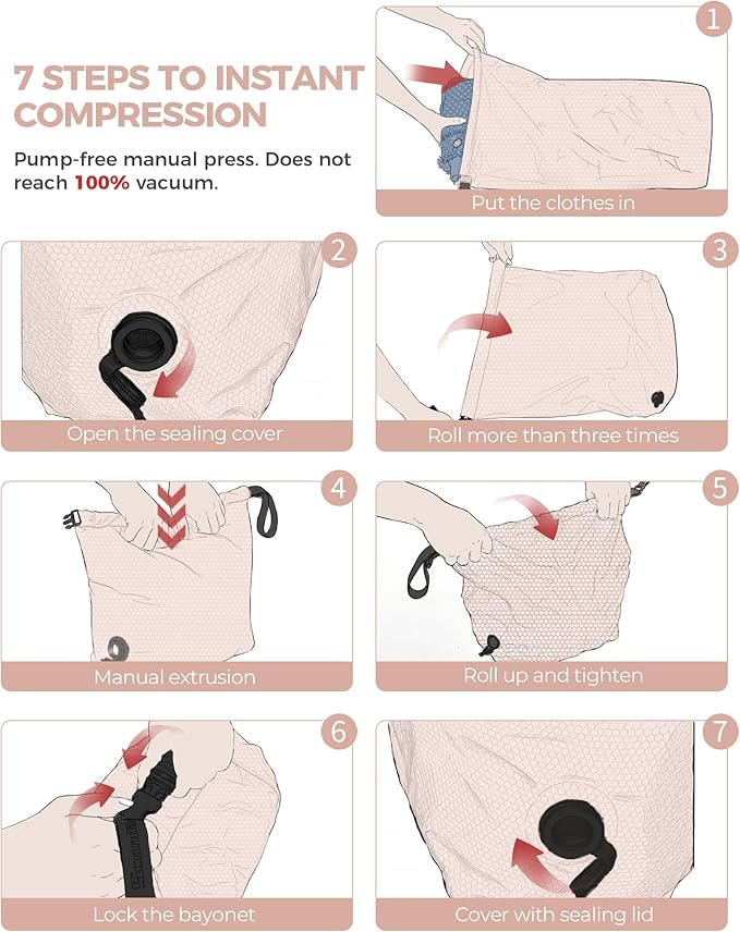 Travel Laundry Bag, Pump Free Vacuum Storage Bag Reusable Compression Dirty