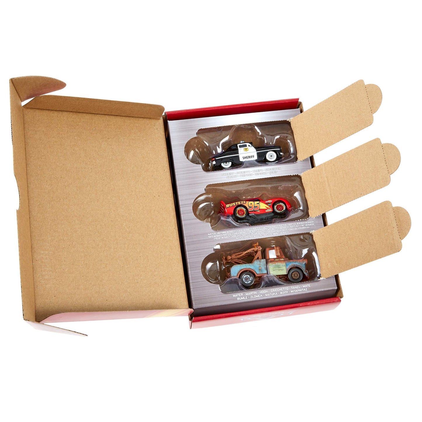 Mattel Disney and Pixar Cars Toys, Radiator Springs 3-Pack with Lightning McQueen, Mater and Sheriff Die-Cast Toy Cars, HBW14