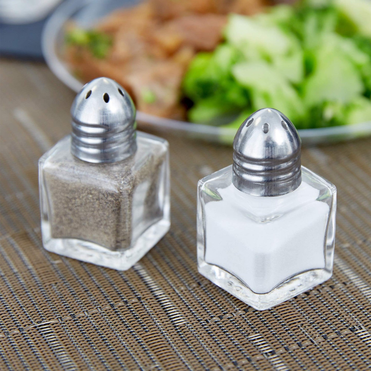 Pack of 4 Clear Glass Mini Cube Salt & Pepper Shakers with Stainless Tops and BONUS Easy Fill Funnel by NetSellsIt