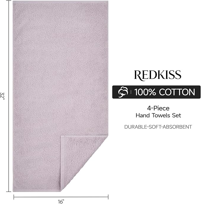 REDKISS 4-Pack Luxury Hand Towels, 16x32 Inch 450 GSM 100% Cotton, Super Soft