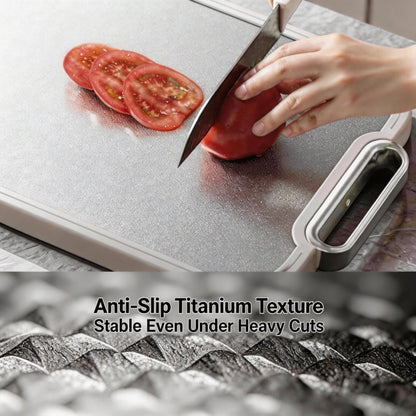 Titanium Cutting Board – 100% Pure Titanium & Food-Safe PP Surface (16"x10.3") – 2-in-1 Chopping Board for Raw Meat and Veggies, with Anti-Slip Feet, Juice Groove, Easy to Clean,Large Size 1 PCS