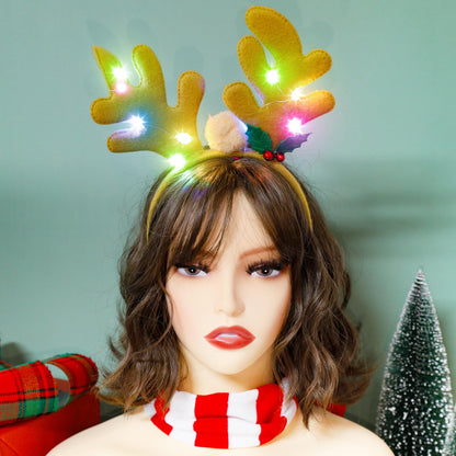 HOVACY Christmas 6 PCS LED Light Up Headband, Reindeer Antler Santa Hat Christmas Tree Leprechaun Hat Bow Hair Hoop for Xmas Holiday Party Favors Adults Women
