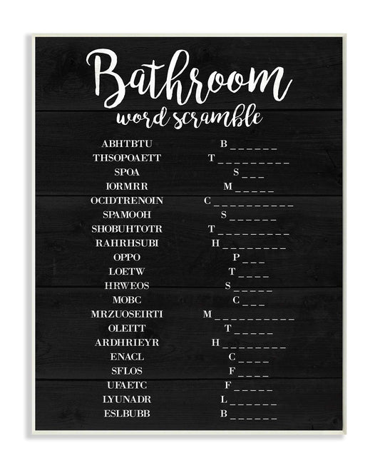 Stupell Industries Bathroom Word Scramble Black and White Word Design Wall Plaque, 10 x 15, Multi-Color (wrp-1411_wd_10x15)
