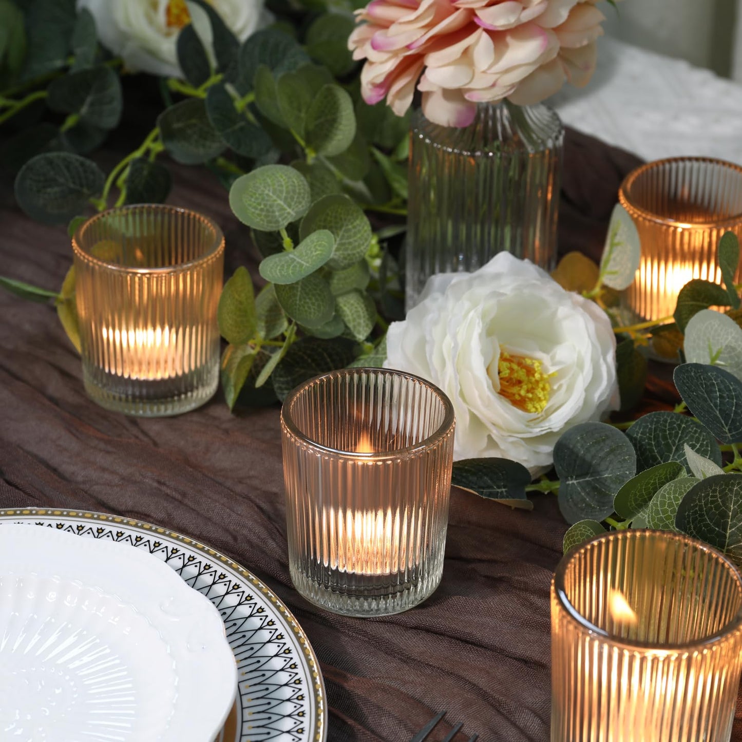 36 Pack Votive Candle Holders Bulk, Clear Tealight Candle Holder for Table Centerpiece, Ribbed Votive Holders for Wedding, Home Decor, Baby Shower Decor, Special Occasions(36)