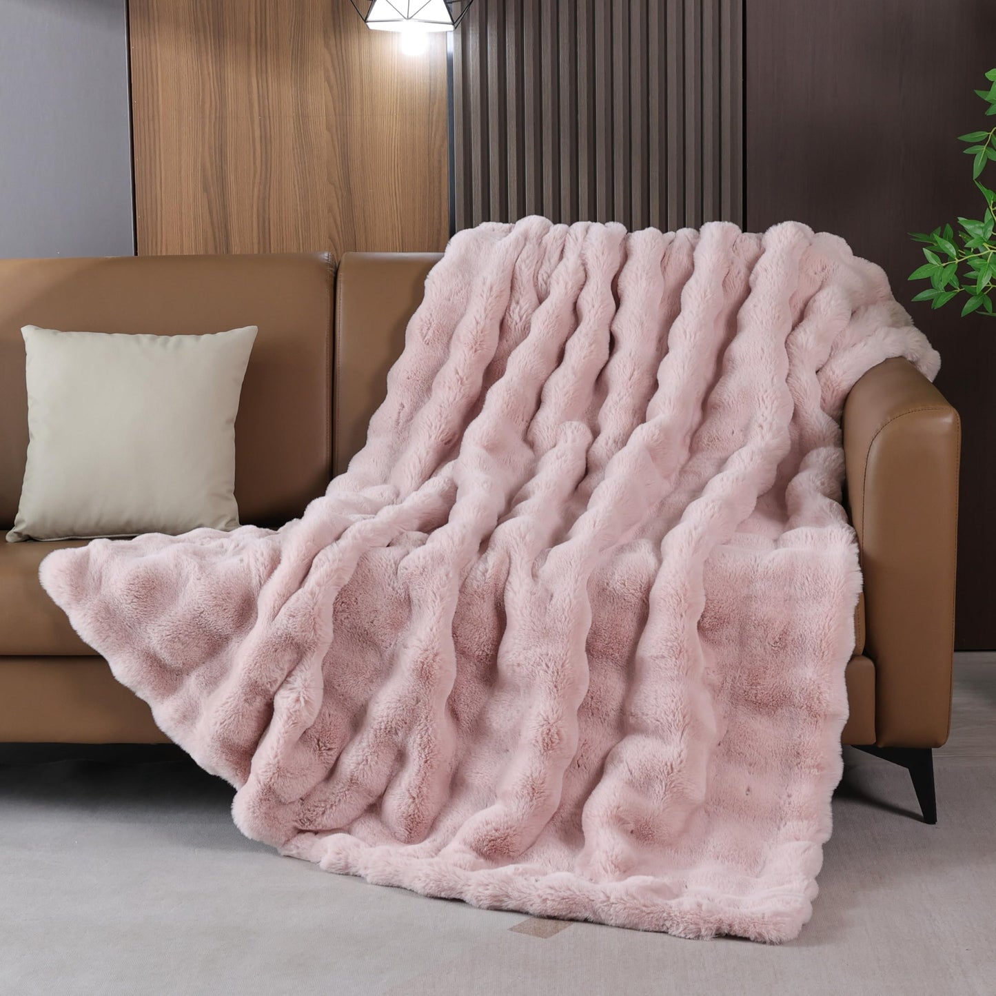 BlanketSolution Fluffy Pink Fuzzy Throw Blankets for Sofa Bedroom Living Room Faux Fur Rabbit 60x80 Decorative Cozy Throw Blanket for Couch Apartment Decor 860 GSM