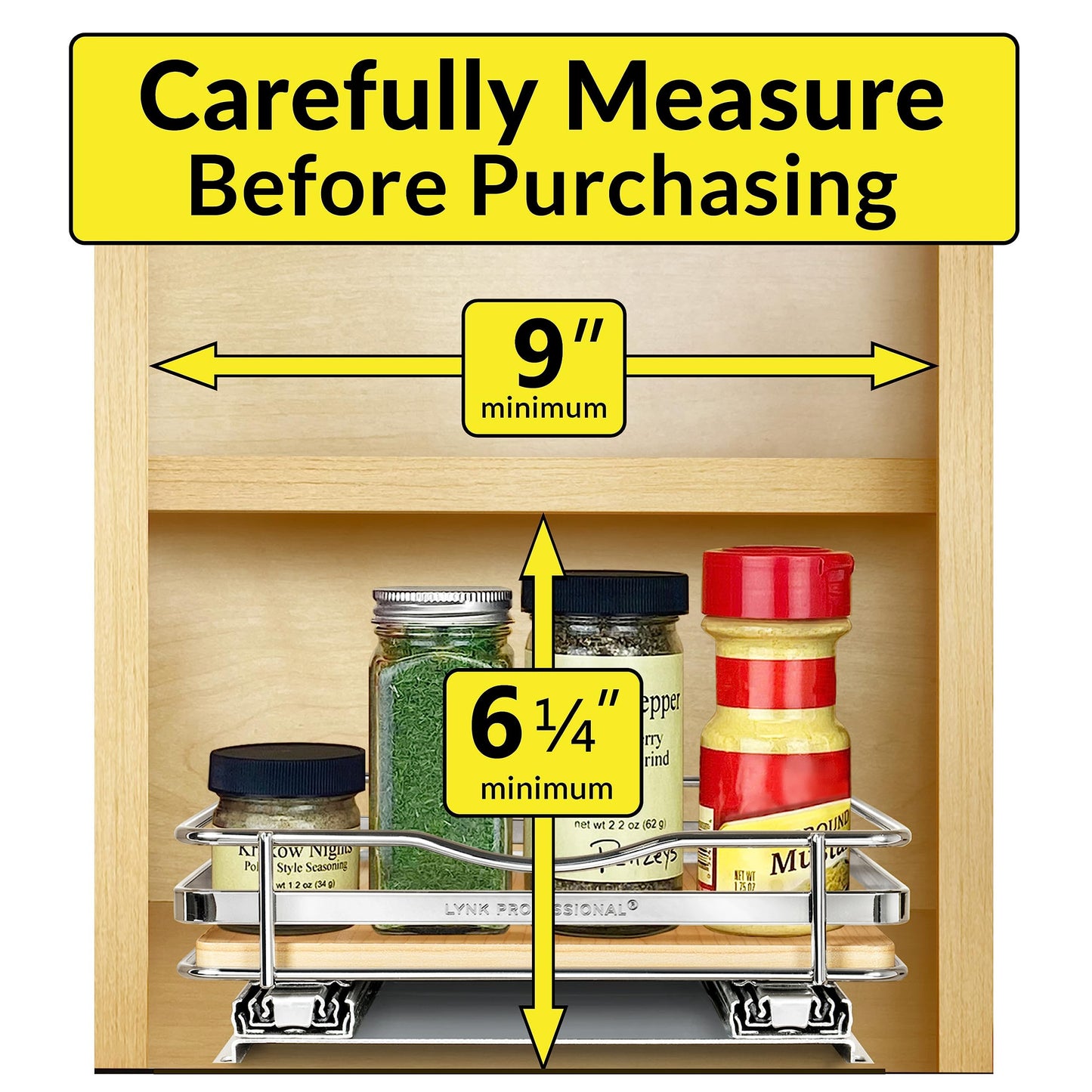 LYNK PROFESSIONAL® Pull Out Spice Rack Organizer for Inside Kitchen Cabinets - 4-1/4 inch Wide - Slide Out Drawer – Chrome Sliding Spice Cabinet Organization Shelf Racks - 2 Tier