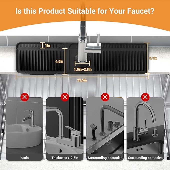 Faucet Mat for Kitchen Sink, Snap-On Design & 7°slope Fast Drain, Folding Sink