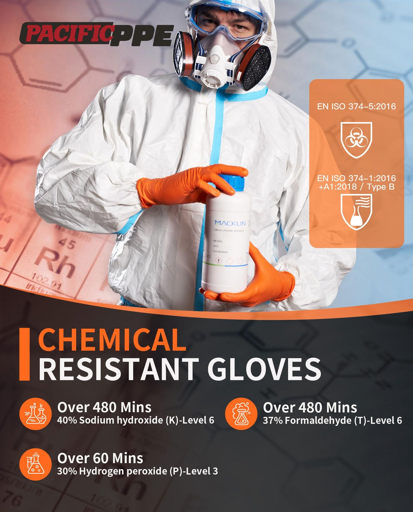 PACIFIC 8-mil Orange Nitrile Disposable Gloves, Heavy-Duty, Industrial, Mechanic, Diamond Textured, Latex & Powder Free, EN 374, Medium
