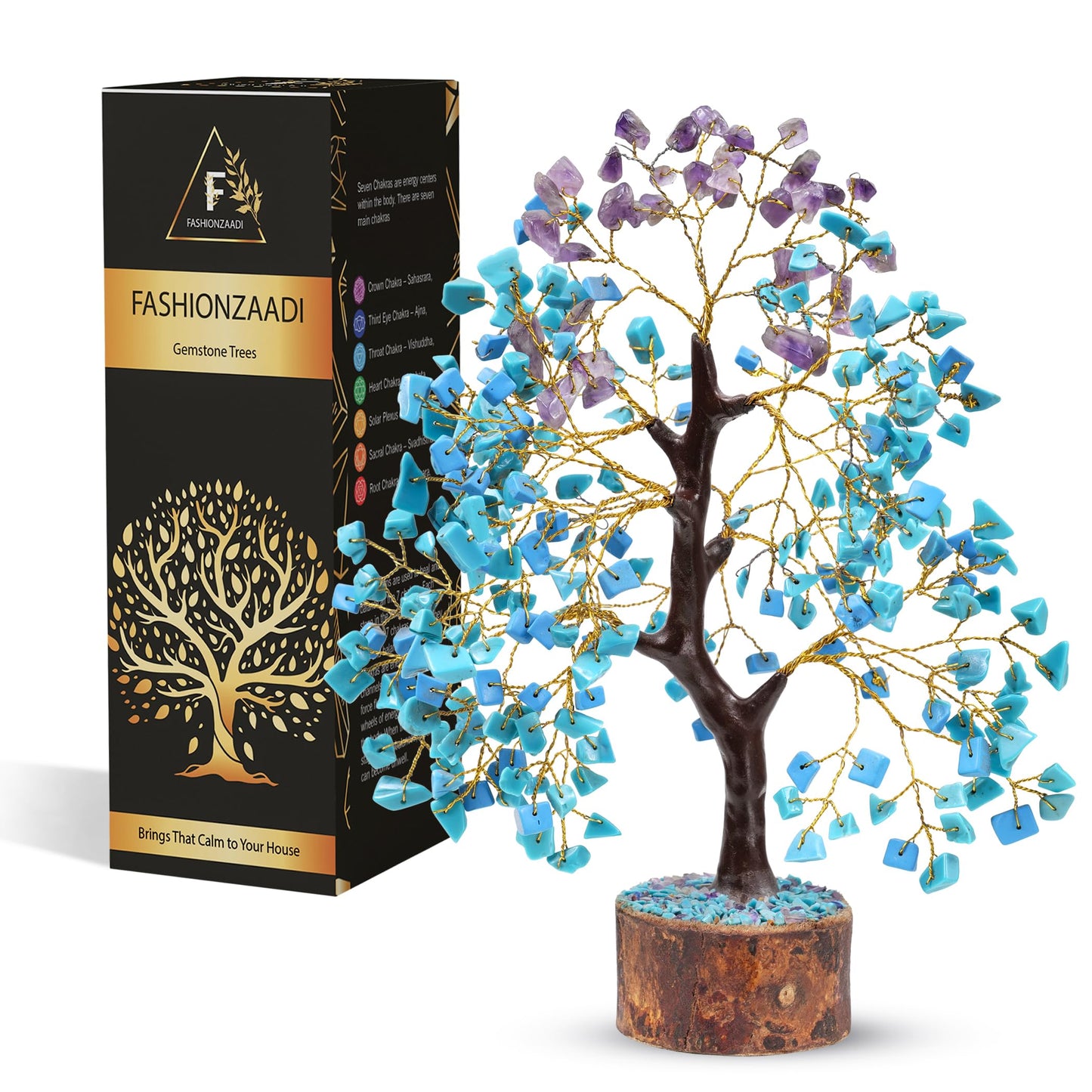 FASHIONZAADI Amethyst and Turquoise Crystal Tree of Life - Crystal Decor - Spiritual Gifts - Crystals Gifts for Women - Gemstones and Crystals
