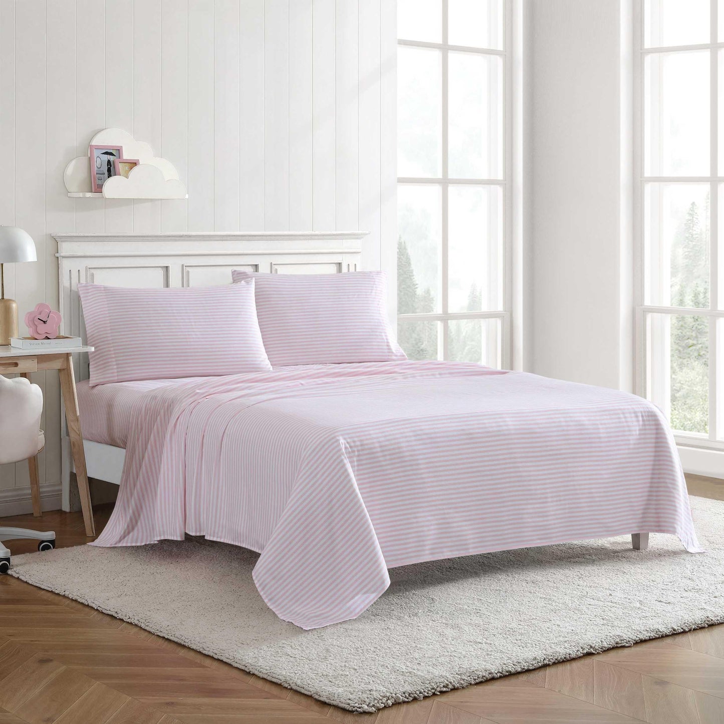 Eddie Bauer Kids - Full Sheet Set, Ultra-Soft Microfiber Bedding with Fully Elastic Fitted Sheet, Kids Bed Set with Pillowcases, Easy Care Bedding (Little Stripe)