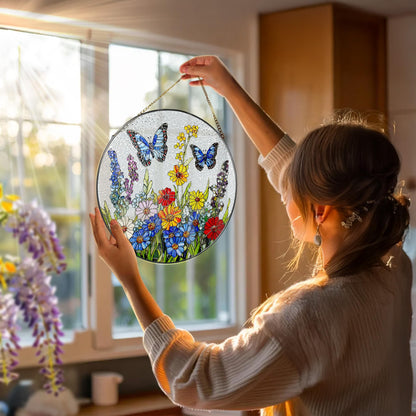 Stained Glass Window Hanging, 8 Inch Stained Glass Suncatcher Ornament, Suncatchers for Windows Hanging, Window Decor, Gift for Mothers Day, Butterfly Lover Gifts, Flower Lover Gifts