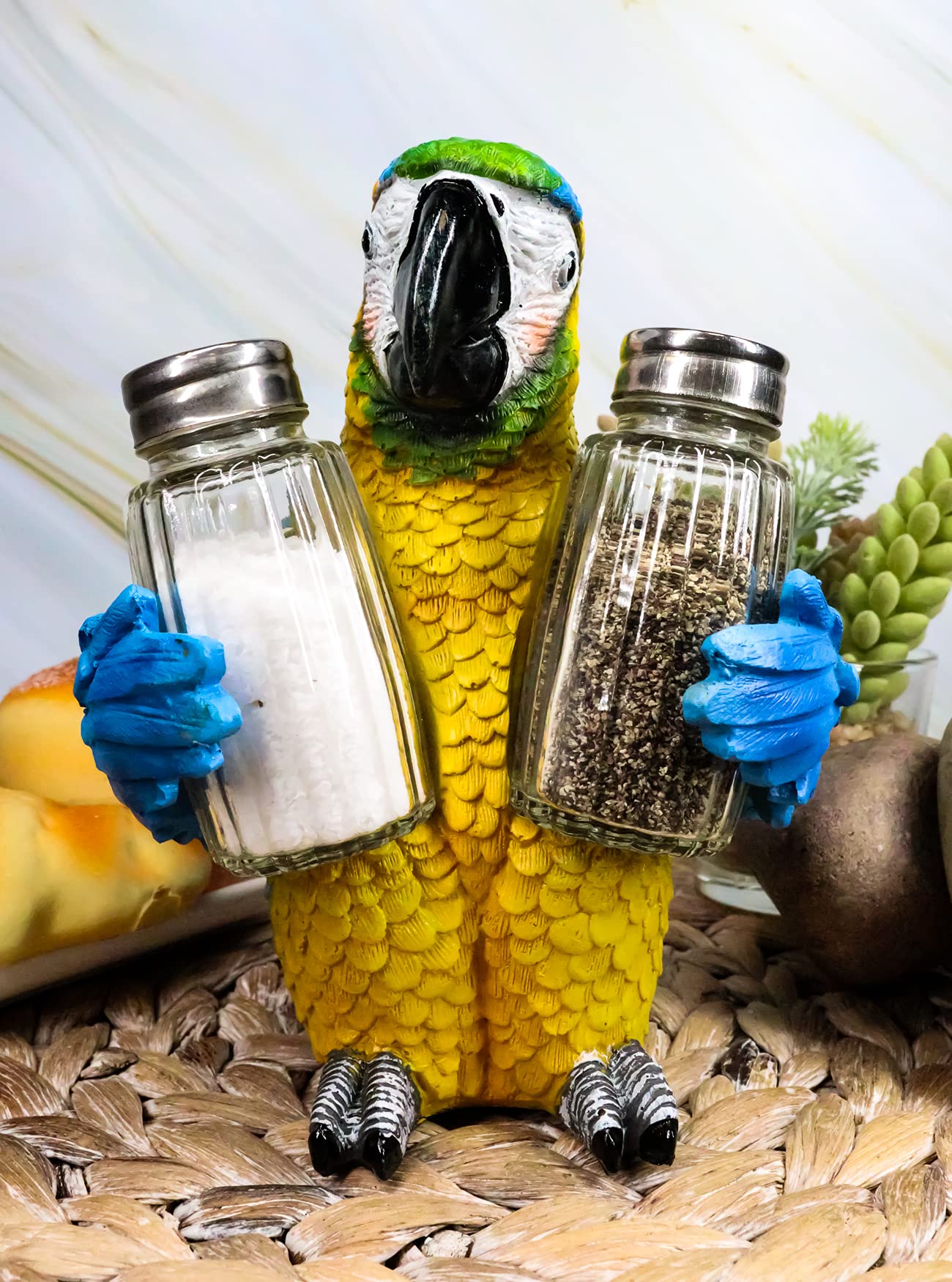 Ebros Tropical Rainforest Rio Blue Scarlet Macaw Parrot Bird Salt And Pepper Shakers Holder Figurine Set 6.75"H Nautical Table Decore or Decorations For Spice Racks Holders Organizers Home & Kitchen