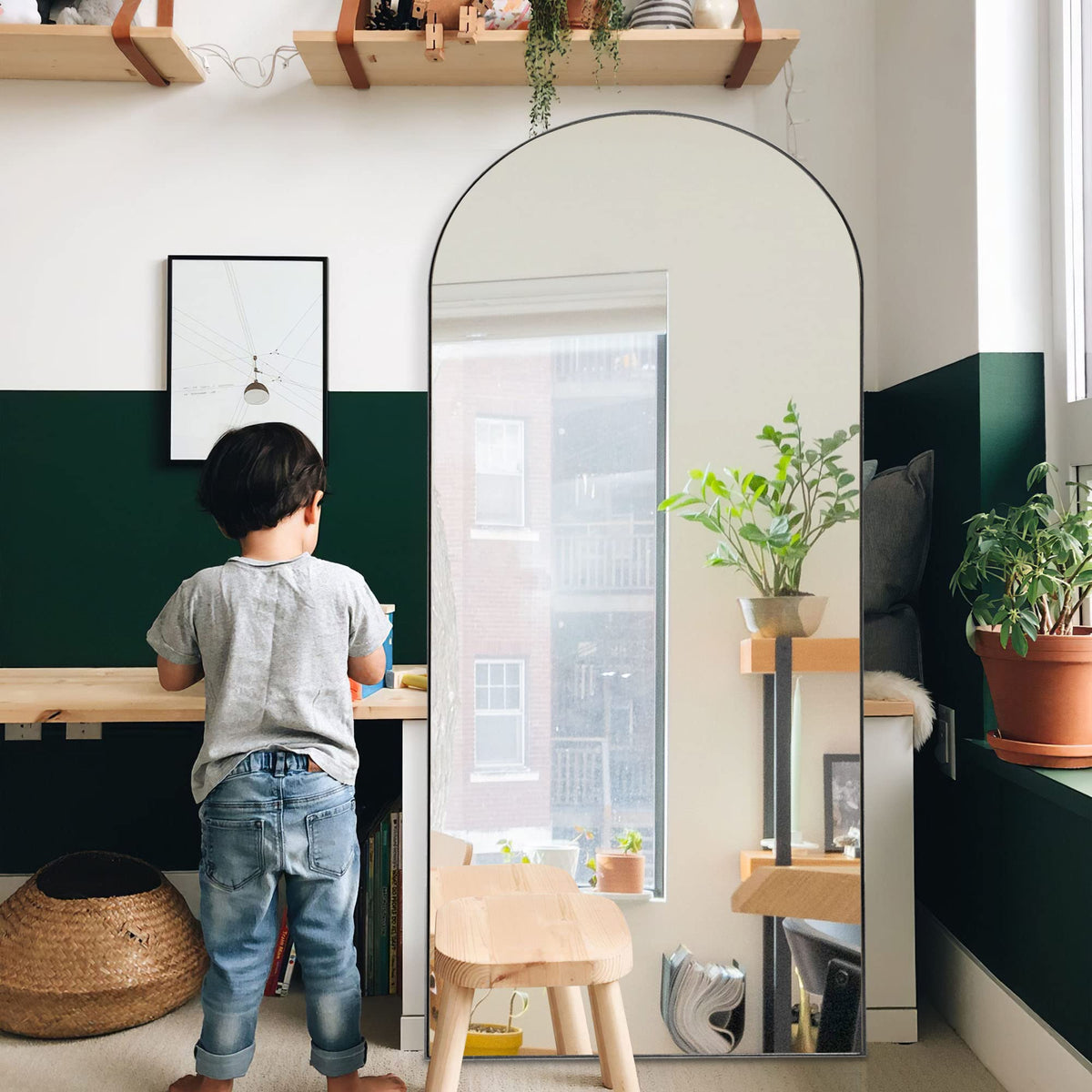 Trvone Arched Full Length Mirror, Wooden Thin Fram,71"x28"Full Body Mirror, Hanging or Leaning Against Wall, Bedroom Mirror, Floor Mirror, Dressing Mirror, Black