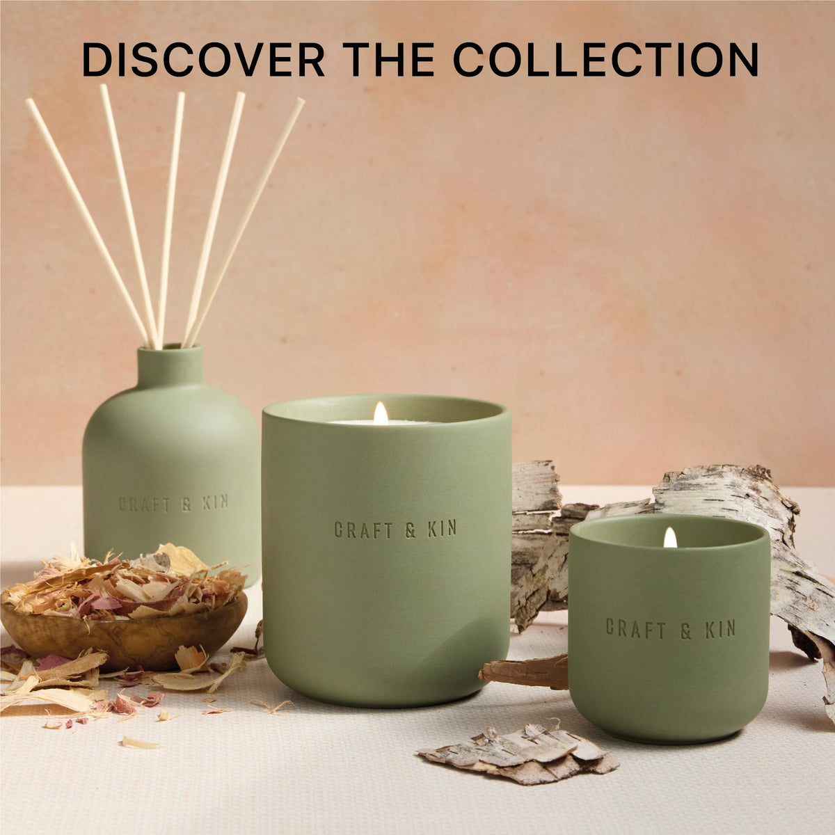 Craft & Kin Reed Diffuser for Home & Bathroom – White Birch & Cedar Holiday Reed Diffuser Set with Fragrance Sticks, Long-Lasting Alcohol-Free Winter Scent, Earthenware Collection, 6.7oz